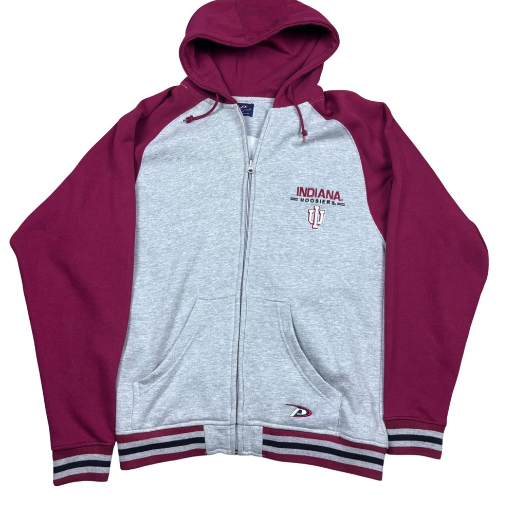 Indiana Hoosiers‎ Zip Up Raglan Fleece Sweatshirt Pro Player Hoodie Mens M Gray
